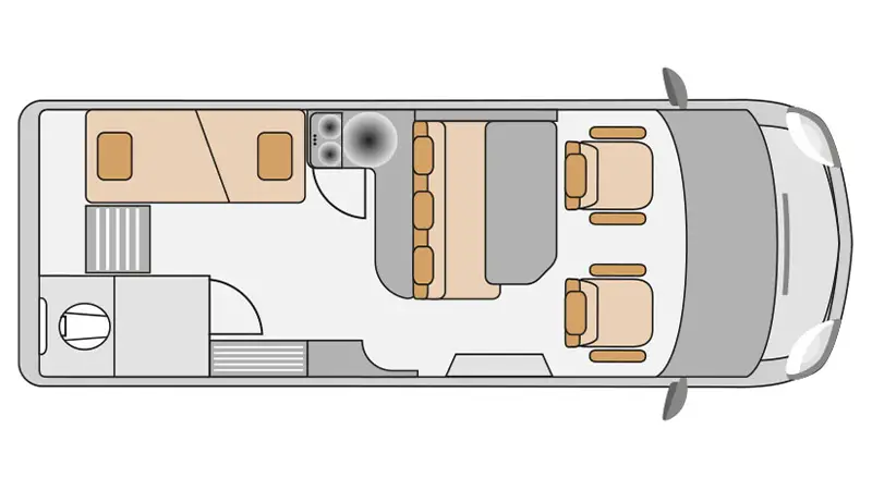 Grundriss des Kastenwagen Wohnmobil Affinity FIVE am Tag ohne aufgebaute Betten
